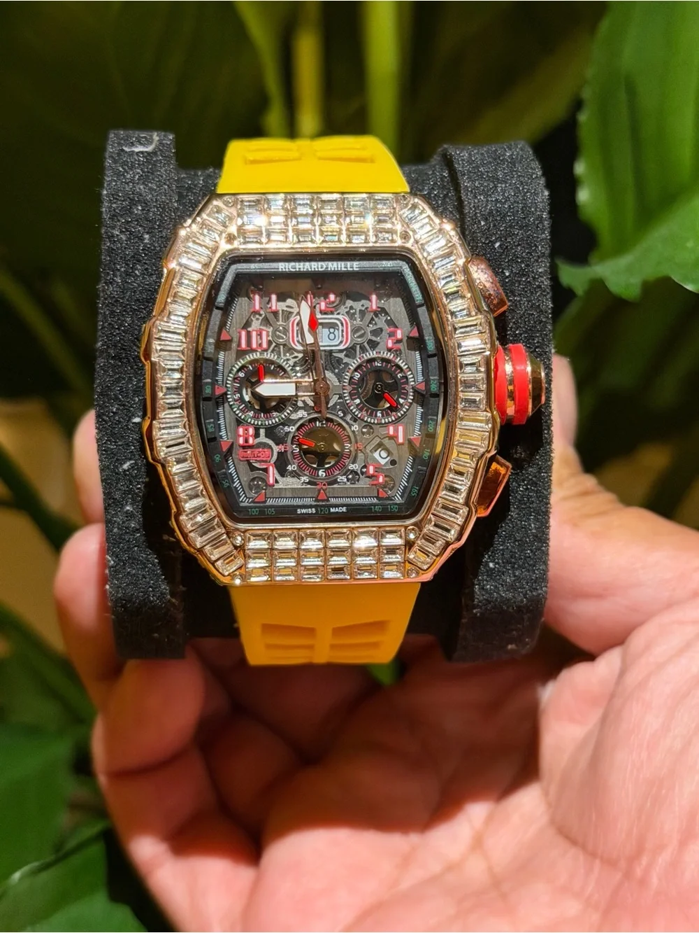 Rose Gold and Black Diamond Chronograph Watch - Black/Gold